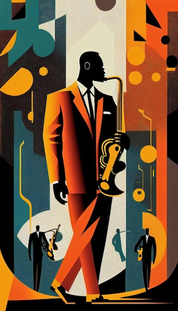 Foto collage colorato jazz astratto di generative ai