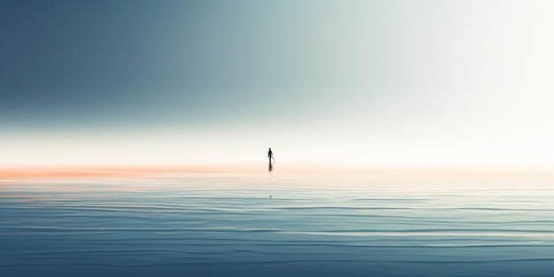 写真 水上での孤独な人物の旅