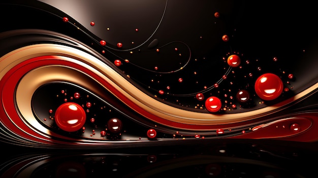Abstract Kerst achtergrond Goud en rode Golf op zwarte achtergrond met goud deeltje