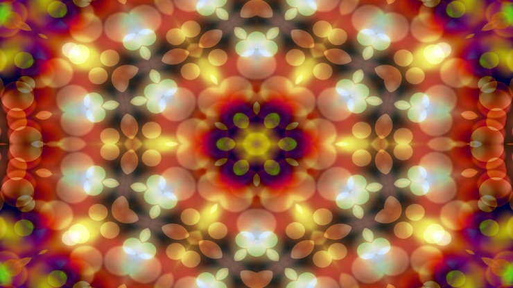 Foto abstract kleurrijk glanzend en hypnotiserend concept symmetrisch patroon sier decoratieve caleidoscoop beweging geometrische cirkel en stervormen