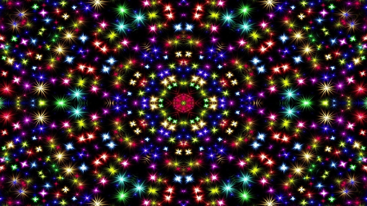 Foto abstract kleurrijk glanzend en hypnotiserend concept symmetrisch patroon sier decoratieve caleidoscoop beweging geometrische cirkel en stervormen