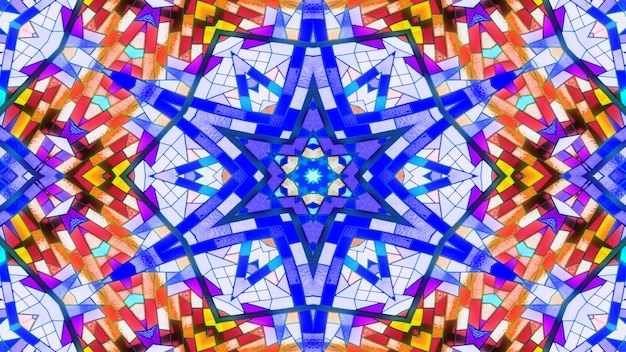 Abstract Kleurrijk Glanzend en Hypnotiserend Concept Symmetrisch Patroon Sier Decoratieve Caleidoscoop Beweging Geometrische Cirkel en Stervormen