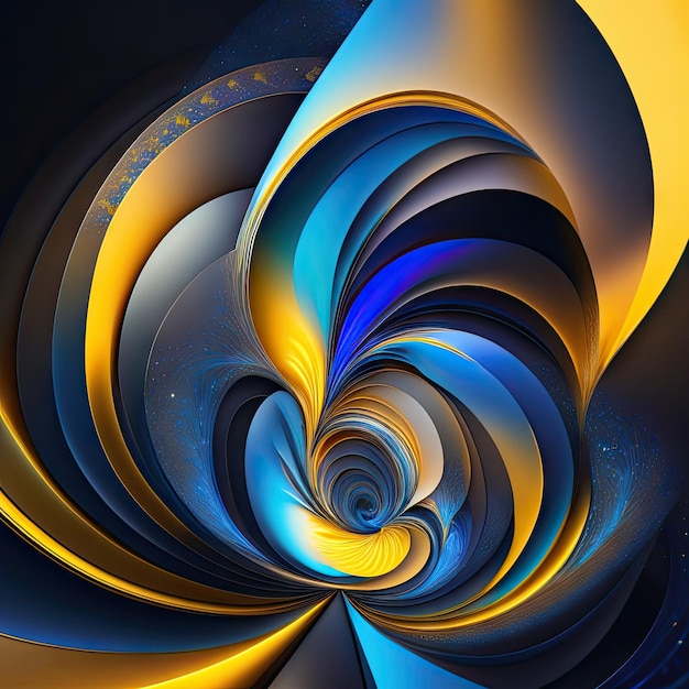 Abstract kleurrijk gloeiende blauwe en gele fractale vormen Fantasie lichte achtergrond