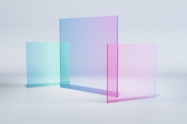 Abstract kleurrijk vierkant glas op lichte achtergrond Decor en ontwerp banner concept 3D-Rendering