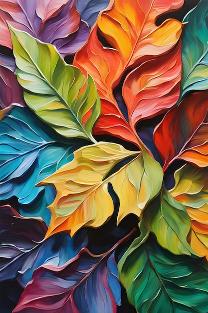 Abstract kunstwerk met hypermaximalisme en levendige kleuren, geïnspireerd door bladeren