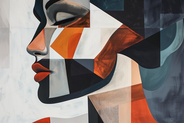 Abstract kunstzinnig vrouwportret met kleurrijke blokken