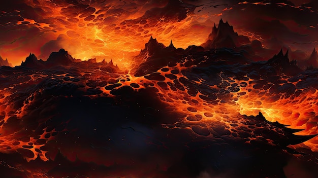 불타는 화산 폭발 의 반복적 인 패턴 의 추상적 인 풍경