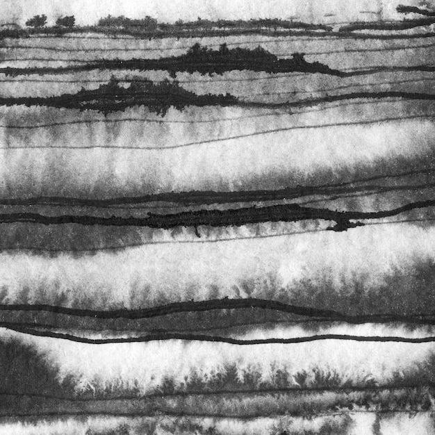 Абстрактный пейзаж чернил рисованной иллюстрации Черно-белые чернила зимний пейзаж с рекой Минималистичный рисованной иллюстрации фон карты плакат баннер Ручной обращается акварель черные линии