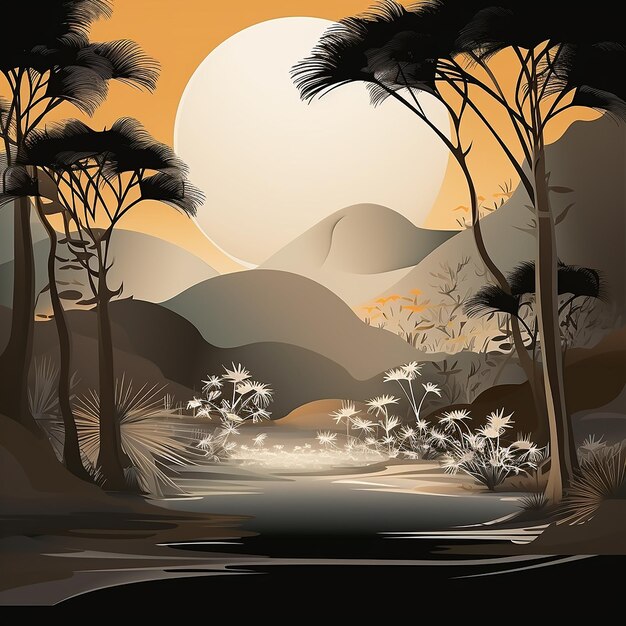 abstract landscape of a jungle set in the night