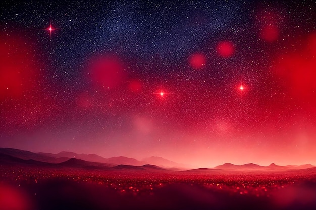 夢のようなボケ効果で輝く赤い星の抽象的な風景 AI_Generated