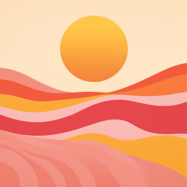 Abstract Landscape Sunset With Pink Sun Superflat Style