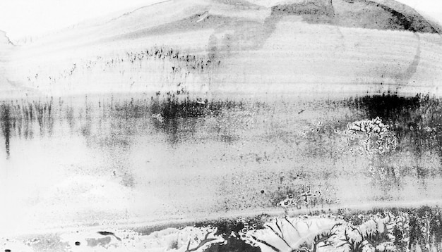 Photo abstract landscape watercolor hand drawn illustration black white watercolor landscape minimalist