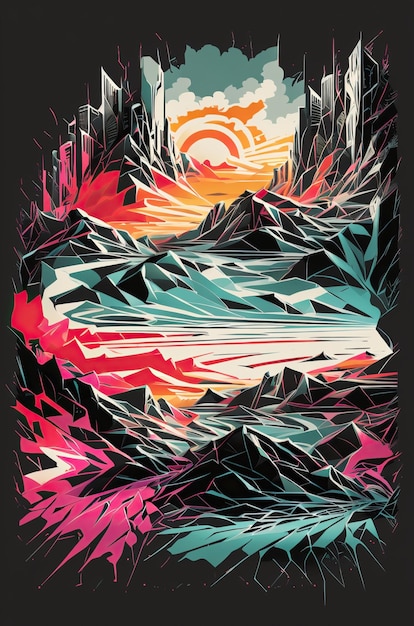 abstract landscape with geometric shapes with colorful tones