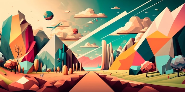 Photo abstract landscape with vibrant colors geometric shapes in muted tones generative ai