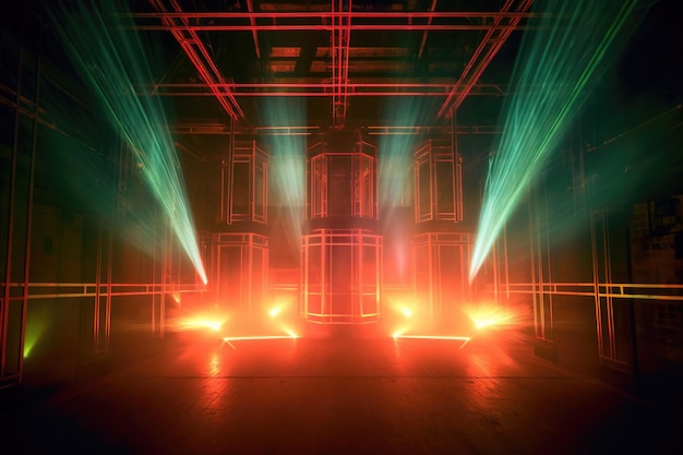 Abstract laser patterns on a smokefilled stage created with generative ai