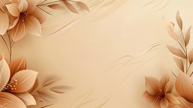 Abstract leaves and flowers on beige background copy space