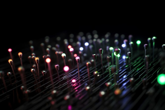 Abstract LED pins light on pitch black background