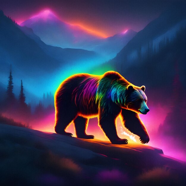 Abstract lichtgevende Grizzly Bear AI gegenereerd