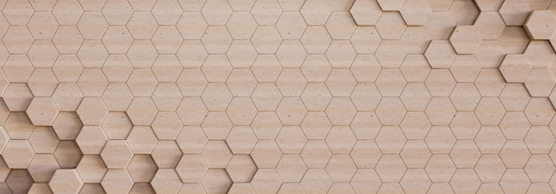 Abstract light background with hexagons. Imitation of wood or plywood. 3d illustration.