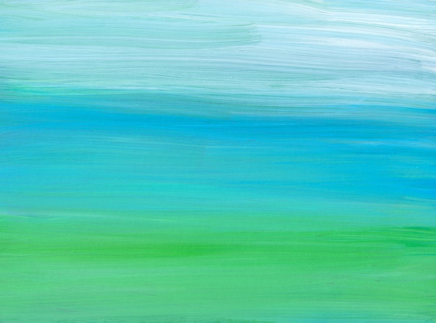 Abstract light blue, green and white background painting. Contemporary oil artwork. Soft brush strokes on paper.