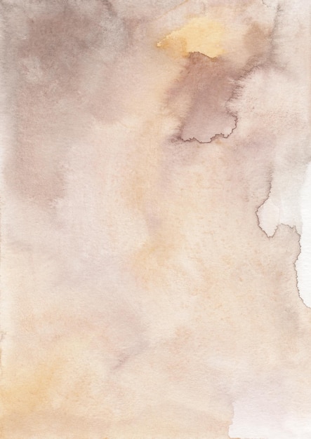 Abstract light brown and yellow watercolor background texture, hand painted. Artistic pastel beige and orange backdrop, stains on paper. Aquarelle painting wallpaper.