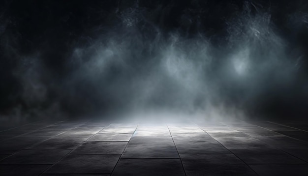 Abstract light in a dark empty street with smoke AI Generated