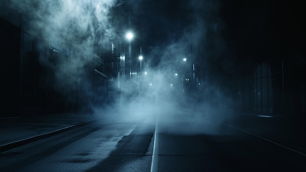 Abstract light in a dark empty street with smoke smog Generative Ai
