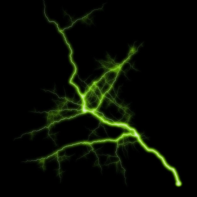 Photo abstract light green lighting natural thunder realistic magic overlay bright glowing effect on black
