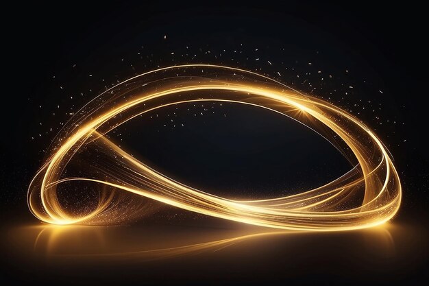 Abstract light lines of movement and speed with golden color sparkles Light everyday glowing effect semicircular wave light trail curve swirl car headlights incandescent optical fiber