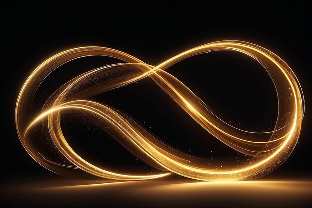 황금색 반이는 움직임과 속도의 추상적인 빛의 선, 일상적인 빛나는 효과, 반원형 파동, 빛의 흔적 곡선, 회전, 자동차 헤드라이트, 불꽃 광섬유.