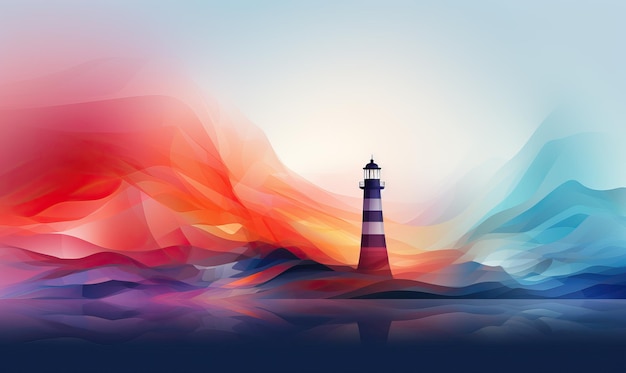 Abstract lighthouse in a colorful sea of colors Selective soft focus