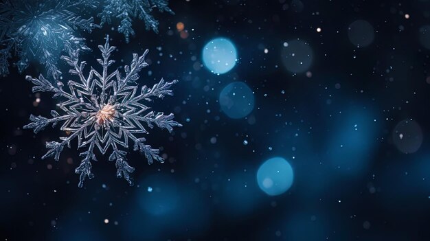 Abstract lights and snowflakes on a dark background