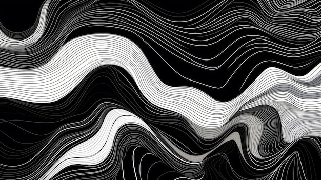 Abstract line art background wavy lines in black and white colors background generative ai