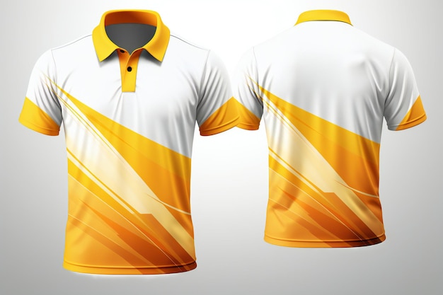 노란색과 흰색 현대 폴로 티셔츠에 추상 선 요소