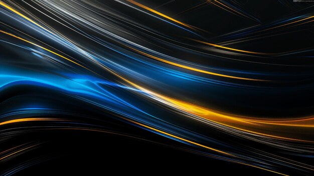 Abstract lines blue and yellow on black background Abstract futuristic background