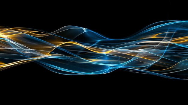 Photo abstract lines blue and yellow on black background abstract futuristic background