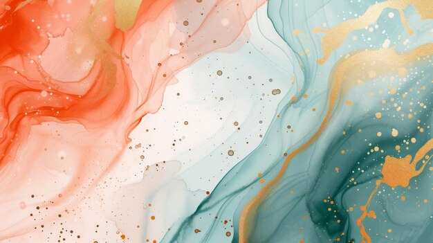 Abstract liquid watercolor background with golden lines