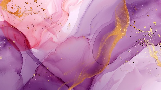 Abstract liquid watercolor background with golden lines