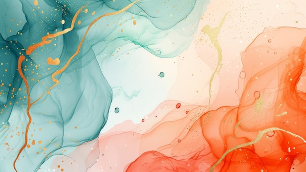 Abstract liquid watercolor background with golden lines