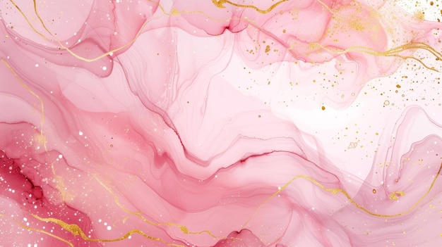 Abstract liquid watercolor background with golden lines