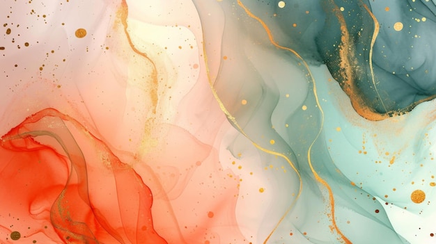 Abstract liquid watercolor background with golden lines