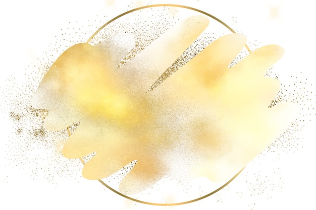 Фото Абстрактный логотип фоновой иллюстрации с мазком кистью с кругом и золотой пыли