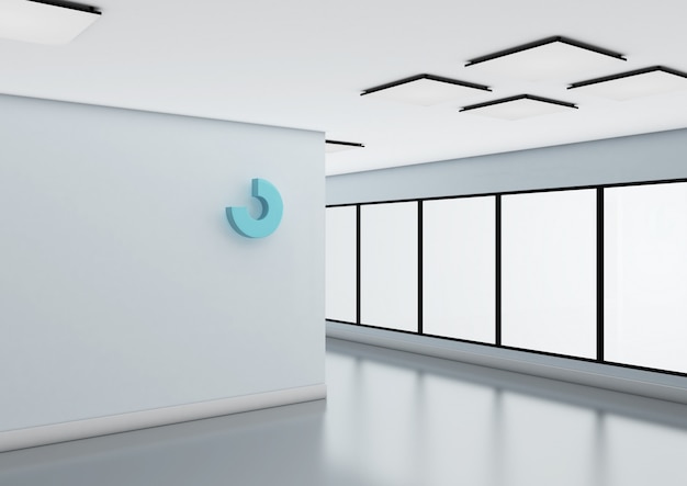 Abstract logo mockup on office wall.