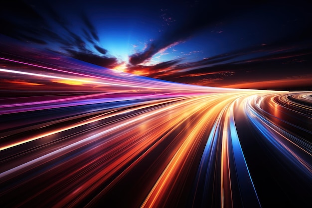 Abstract long exposure dynamic speed light trails background Generative AI