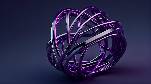 Photo abstract looped beautiful purple twisting ring made of metal and lines on a dark background by ai