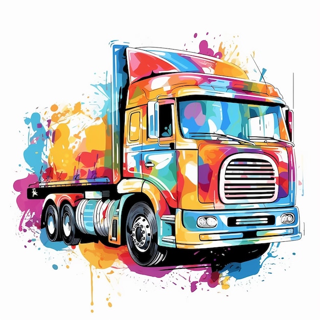 Photo abstract lorry from multicolored paints