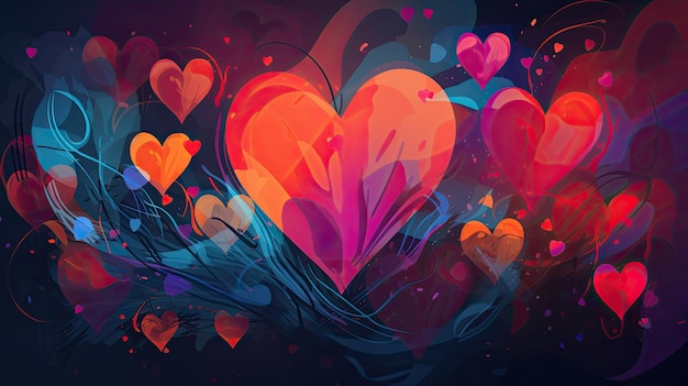 Abstract love concept with a playful display of colorful heart shapes