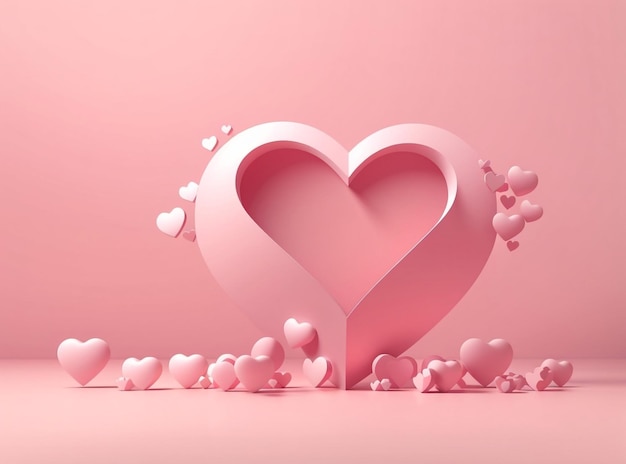 ピンクのパステル背景に分離された抽象的な愛の心フレーム