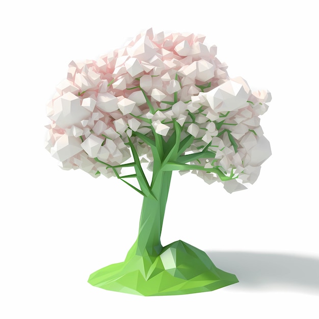 Абстрактное lowpoly3d дерево весной на белом фоне