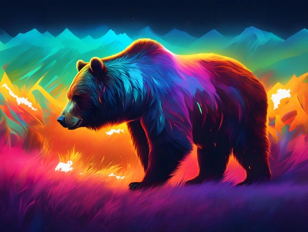 Abstract luminescent Grizzly Bear AI generated